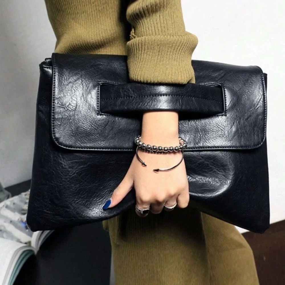 Luxe Vegan Leather Clutch Shoulder Crossbody Bag